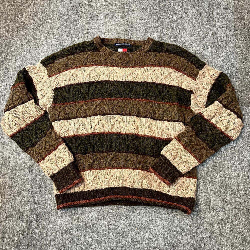 Vintage Tommy Hilfiger Sweater Adult Extra Large Hand Knitted Wool‎ Cable Knit